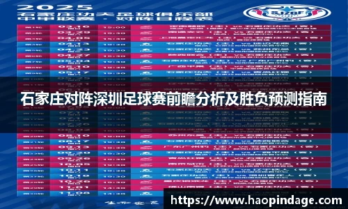 石家庄对阵深圳足球赛前瞻分析及胜负预测指南