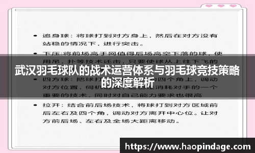 武汉羽毛球队的战术运营体系与羽毛球竞技策略的深度解析